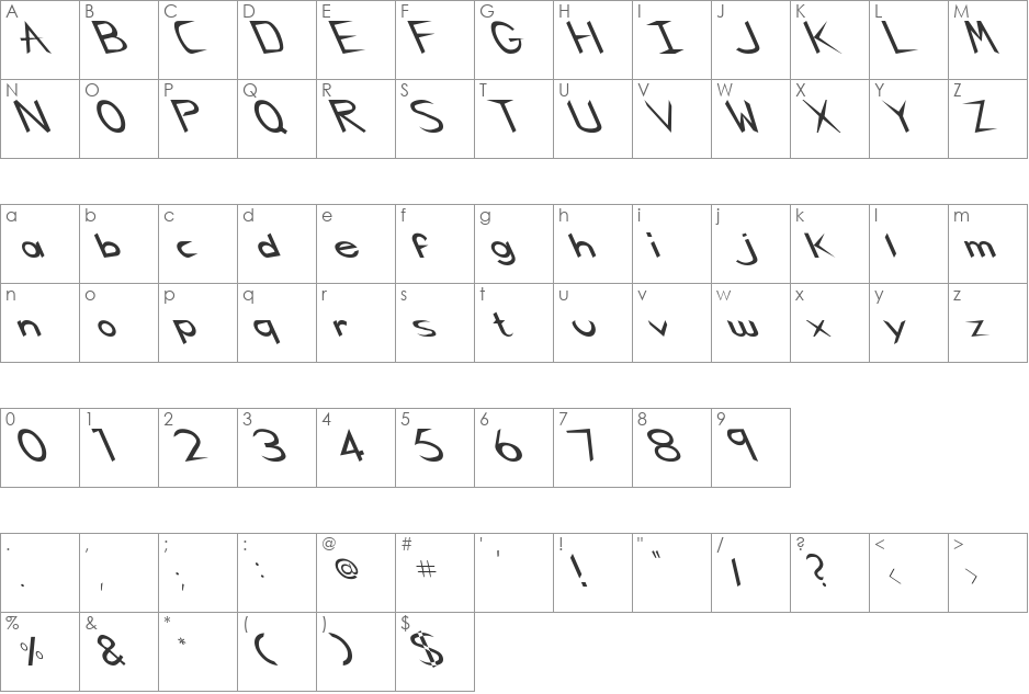 Charlie_ Chan Extreme Lefty font character map preview