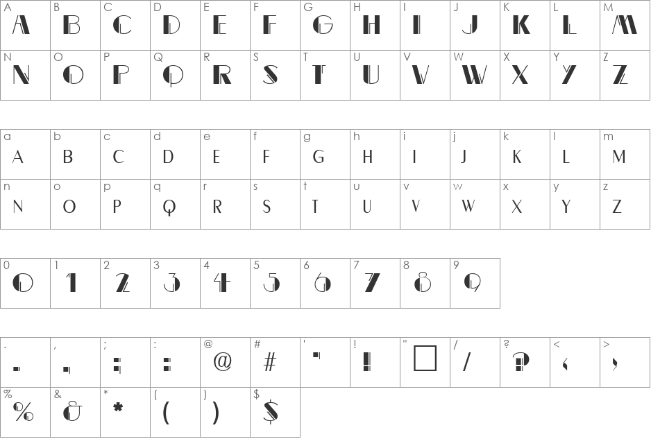 Charming font character map preview