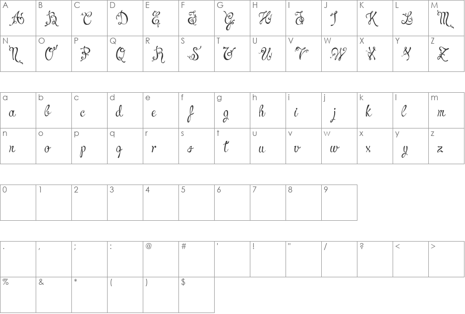 Charming Normal font character map preview