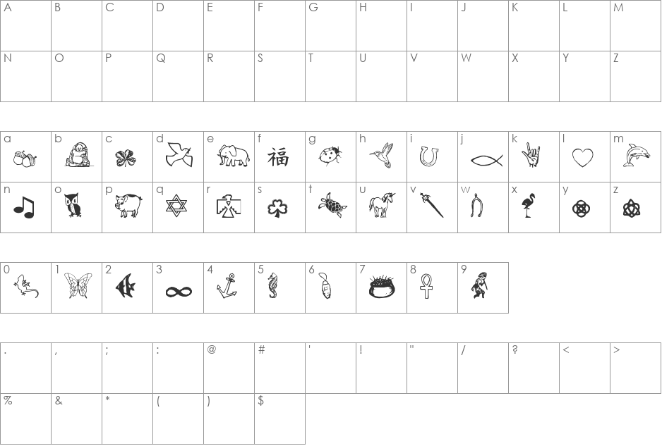 CharmingSymbols font character map preview