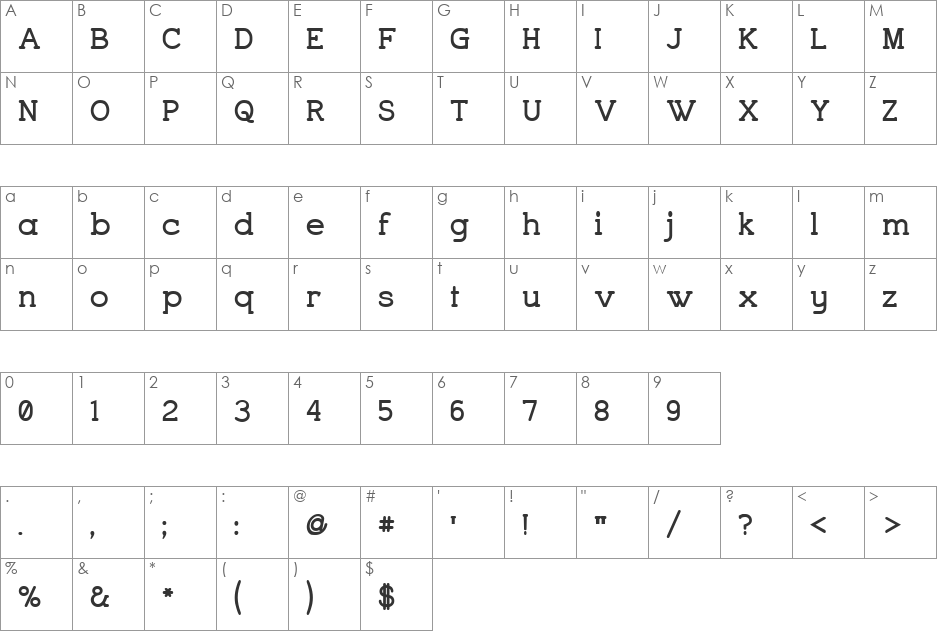 Charrington font character map preview