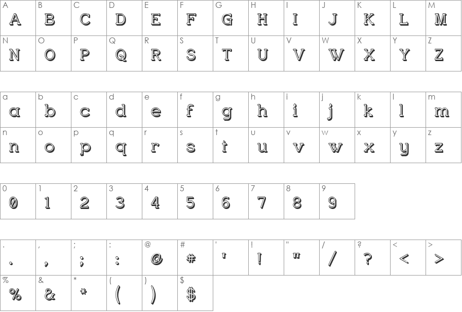 Charrington Posh font character map preview