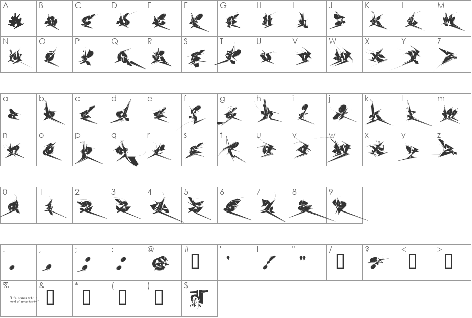 Chase Zen Jackulator font character map preview
