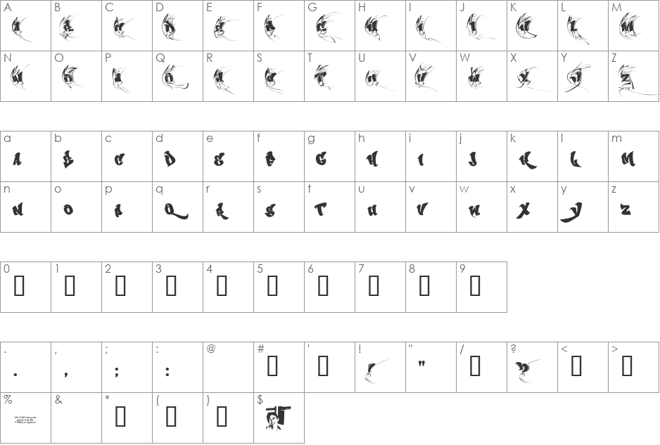 CHASE ZEN SPRAWL font character map preview