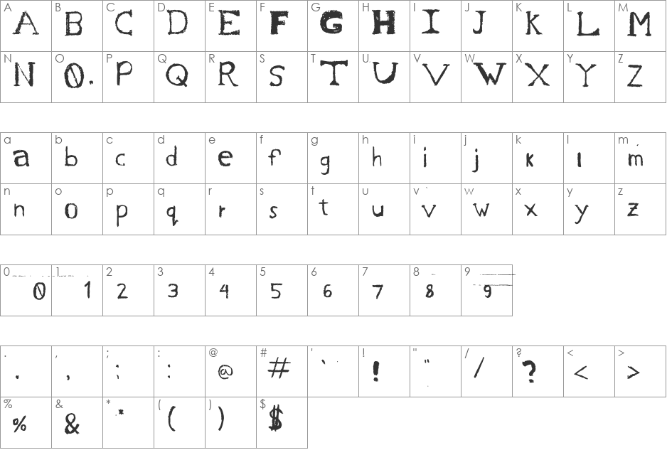 Chase's Sketch font character map preview