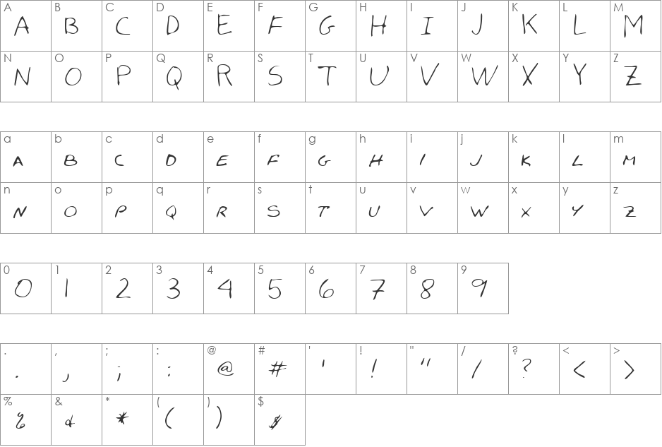ChasesHand font character map preview