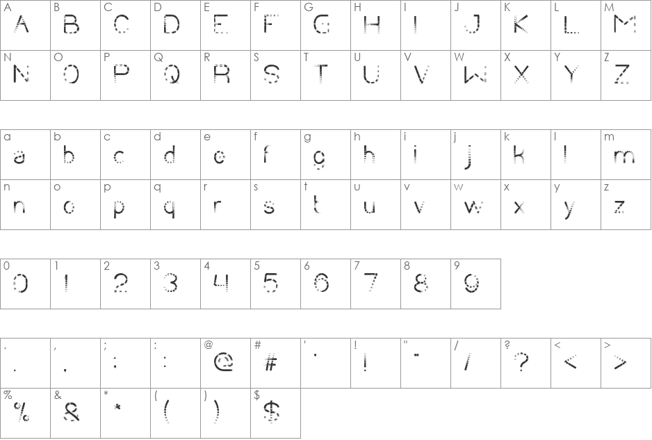 CHASING TAIL font character map preview