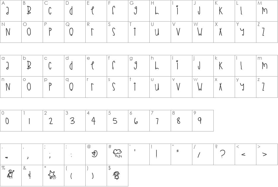 ChasingTime font character map preview