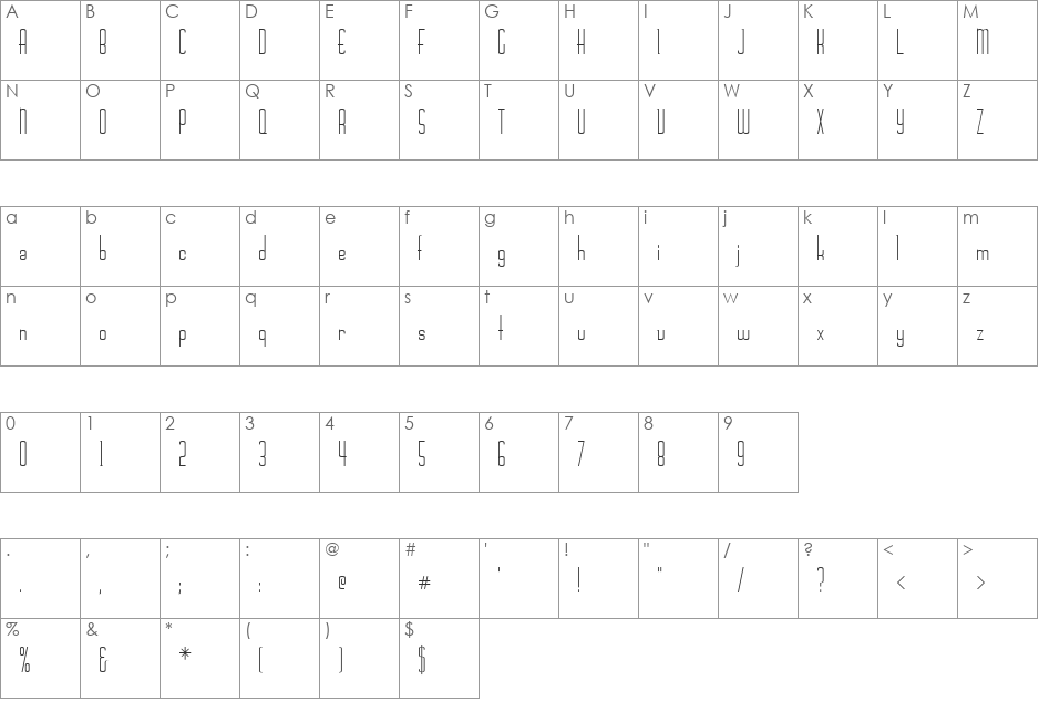 Chasline font character map preview