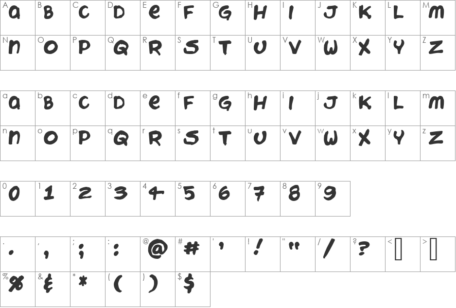 Chattery Teeth font character map preview