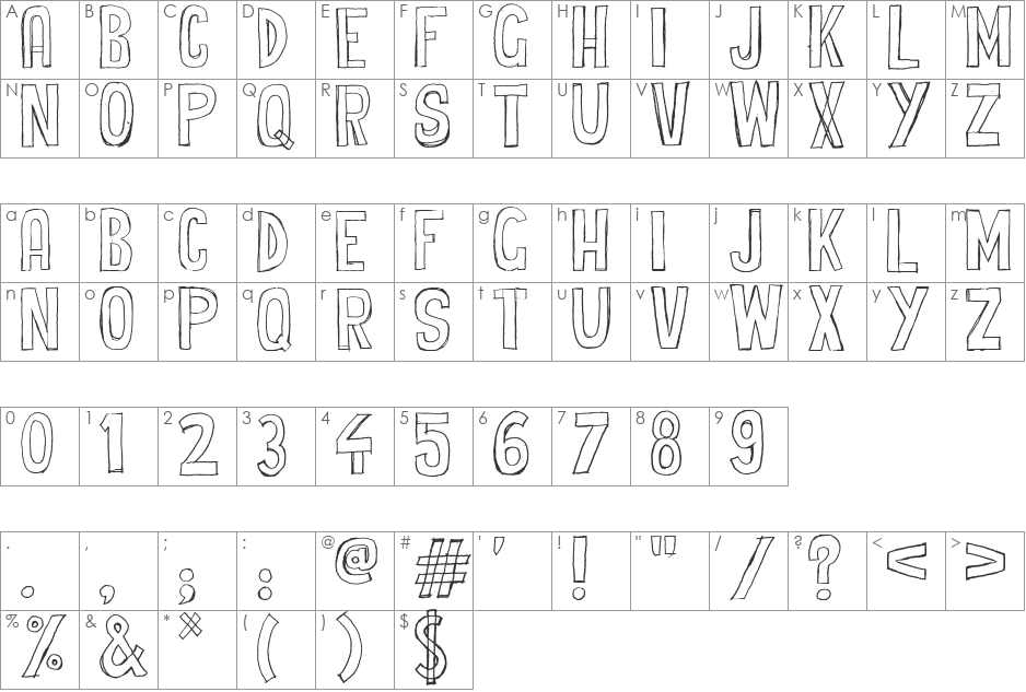 Cheap Potatoes font character map preview