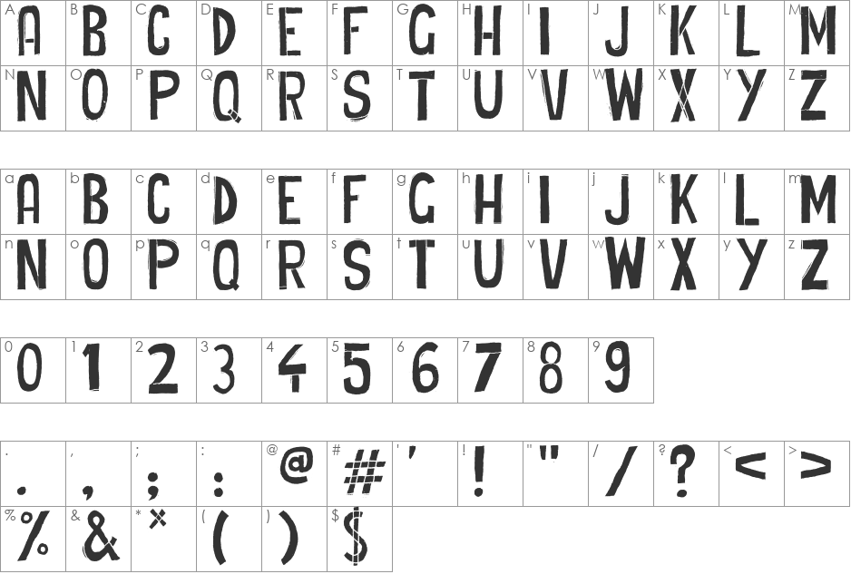 Cheap Potatoes font character map preview