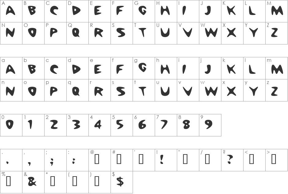 CheapPizza font character map preview
