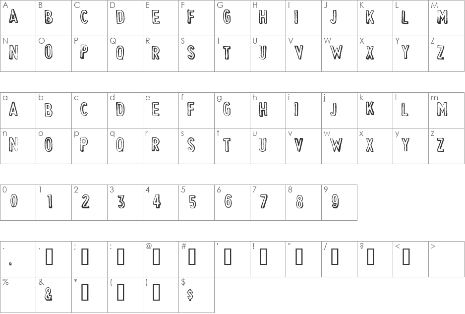 Cheapskate font character map preview