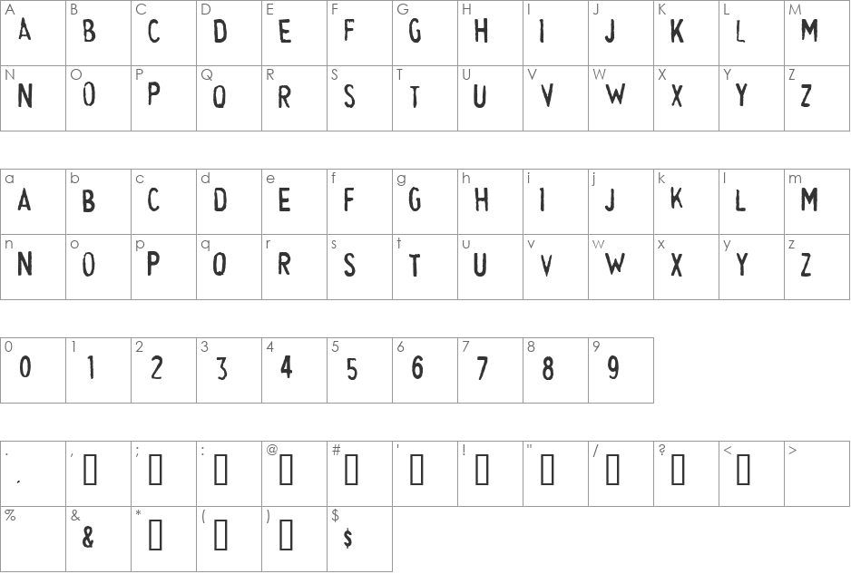 Cheapskate font character map preview