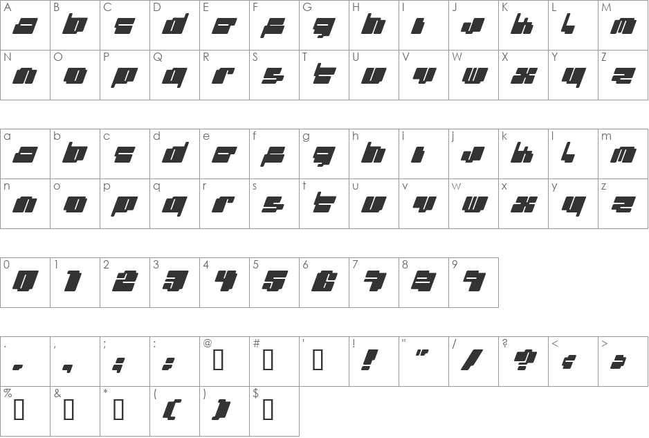 cheaptype (italic) font character map preview