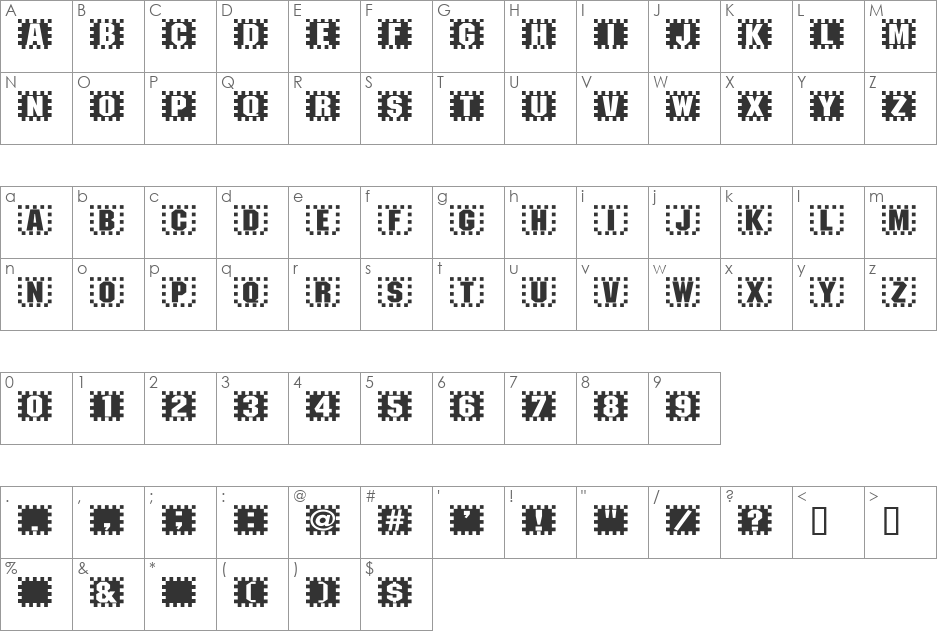 Checkers font character map preview
