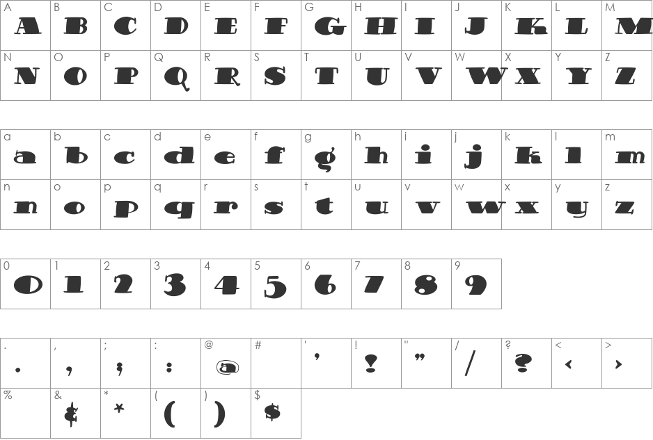 CheerioFatItalic font character map preview