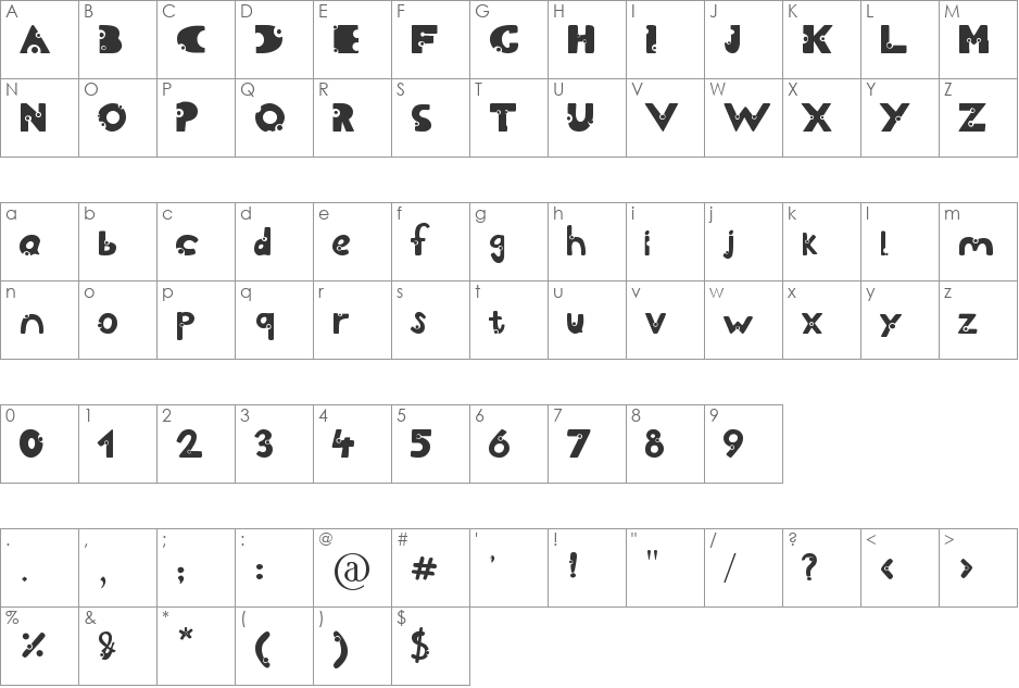 Cheese and Wine font character map preview