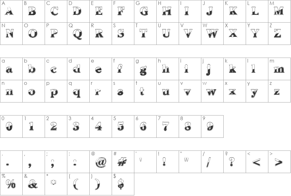 Chell Chrome font character map preview