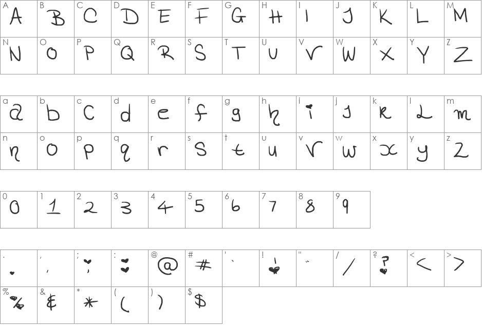ChelseaAnn font character map preview