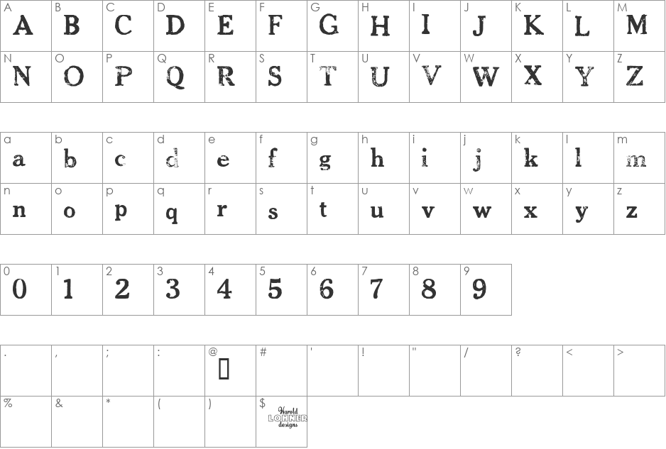 CheltPress font character map preview