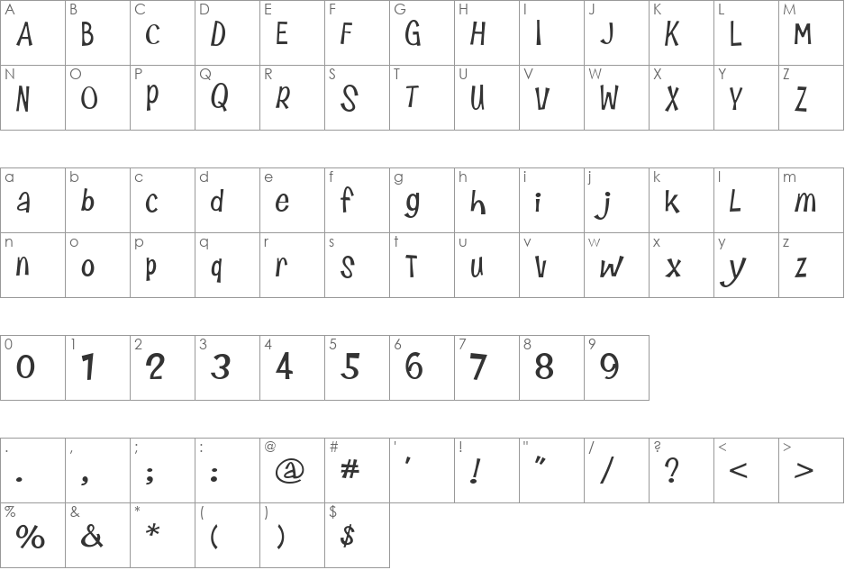 AL HairBrained font character map preview