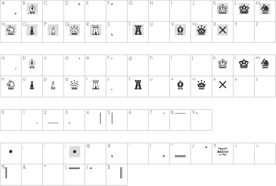 Chess Magnetic font character map preview
