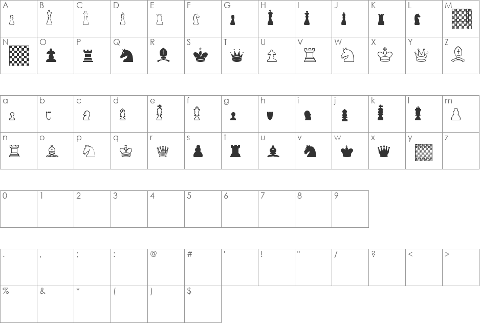 Chess TFB font character map preview