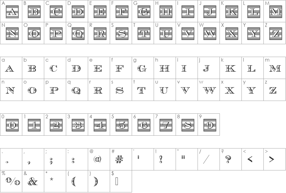 Chevalier Becker Ini font character map preview