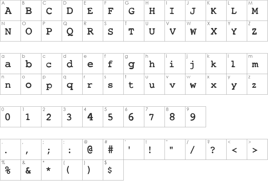 AL Messenger font character map preview