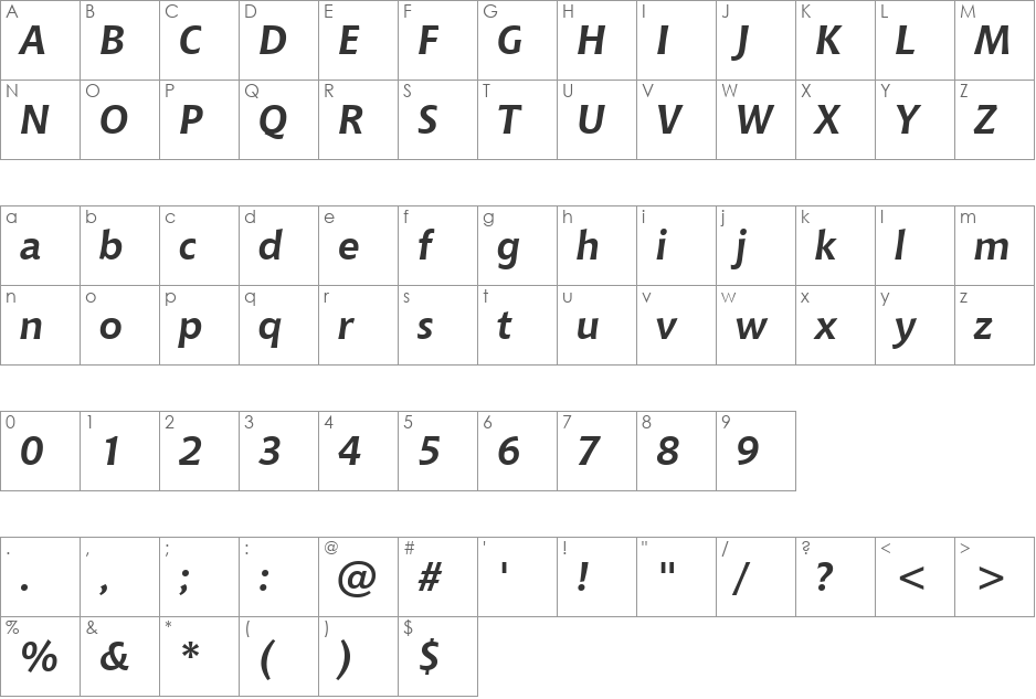 Chianti BdIt Win95BT font character map preview