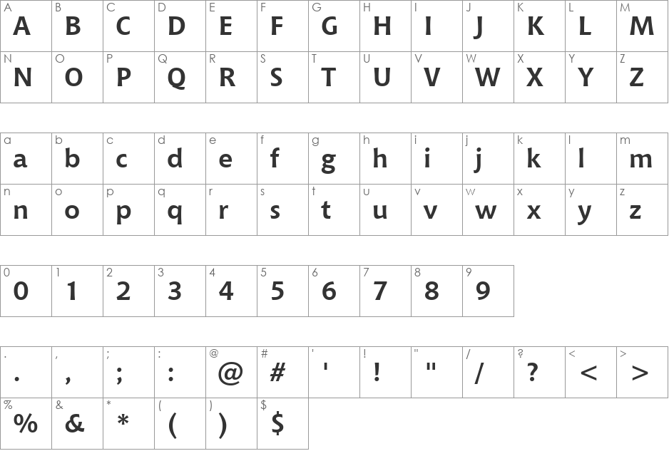 Chianti Win95BT font character map preview