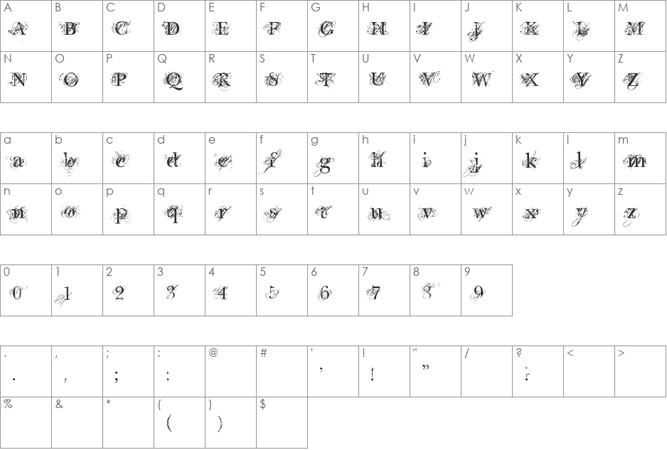 Chic decay font character map preview