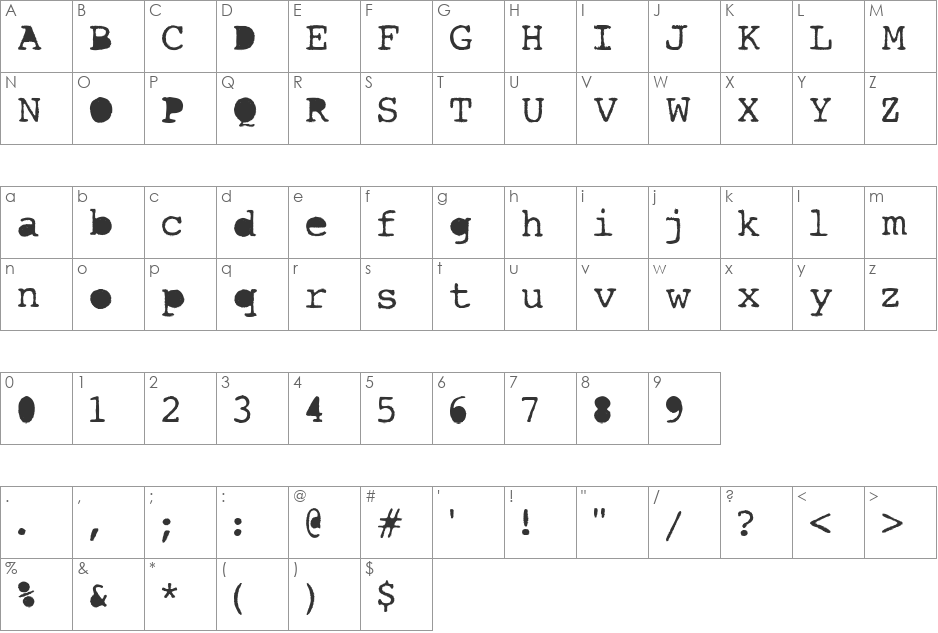 AL Oxygen font character map preview