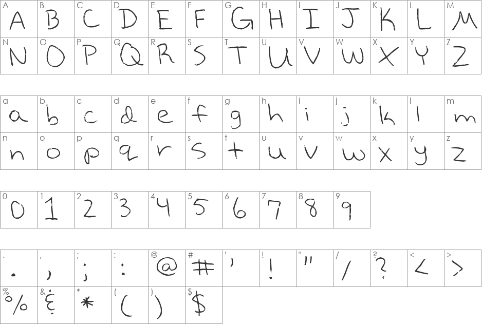 Chicken Scratch font character map preview