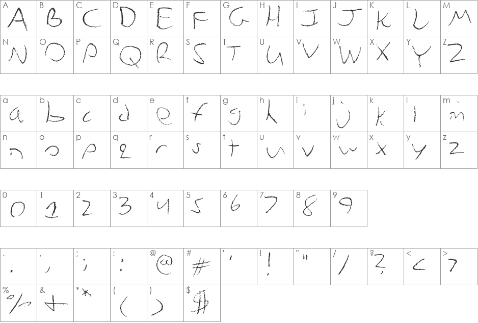 Chicken Scratch (ZoidXsa) font character map preview