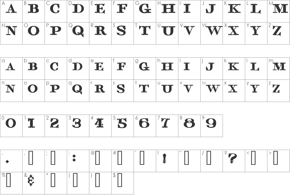 ChickenFarm font character map preview
