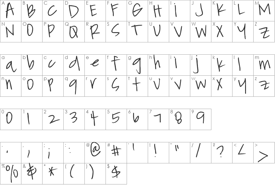 ChickenScratch font character map preview
