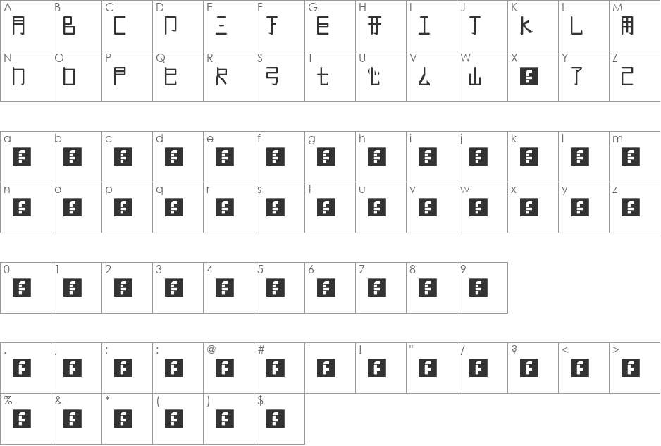chigau kanji font character map preview