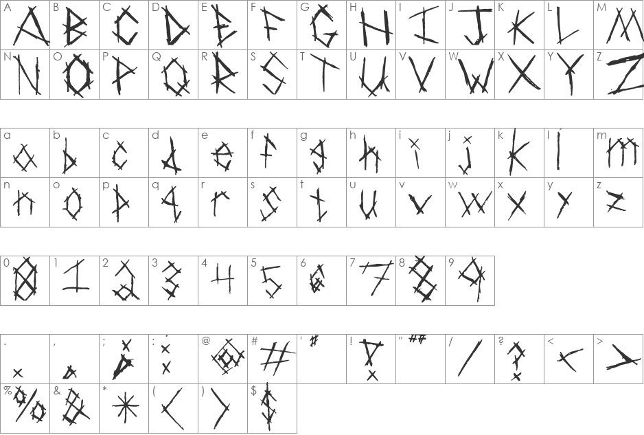 Chiken Skratch font character map preview