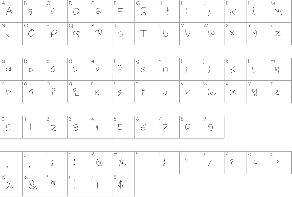 Child's Handwriting font character map preview