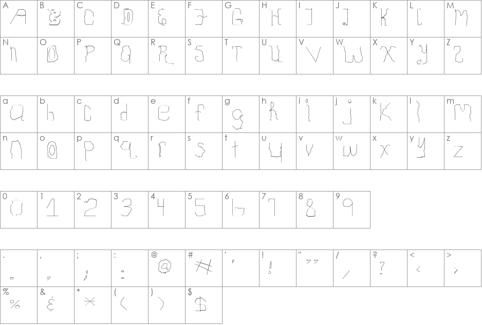 Childhood Thin font character map preview
