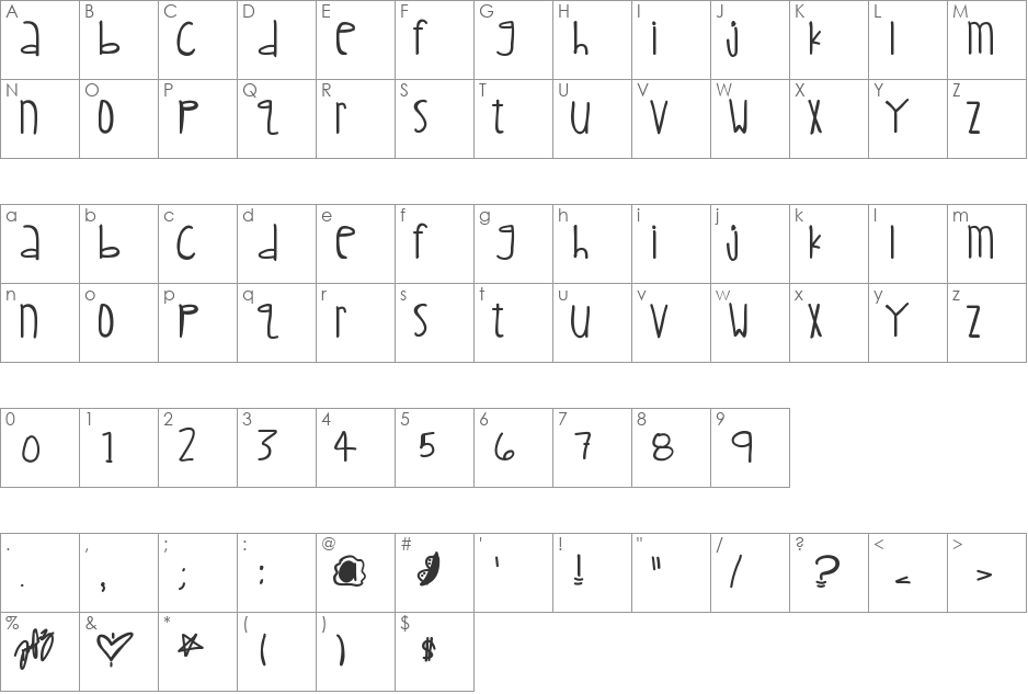 ChildishKid font character map preview