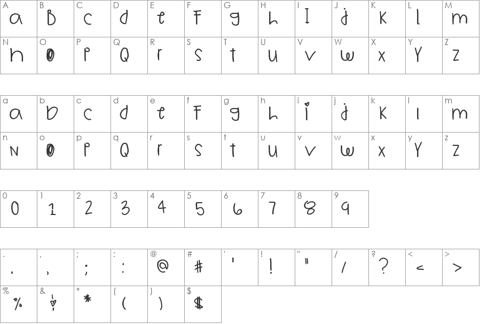ChildsWish font character map preview
