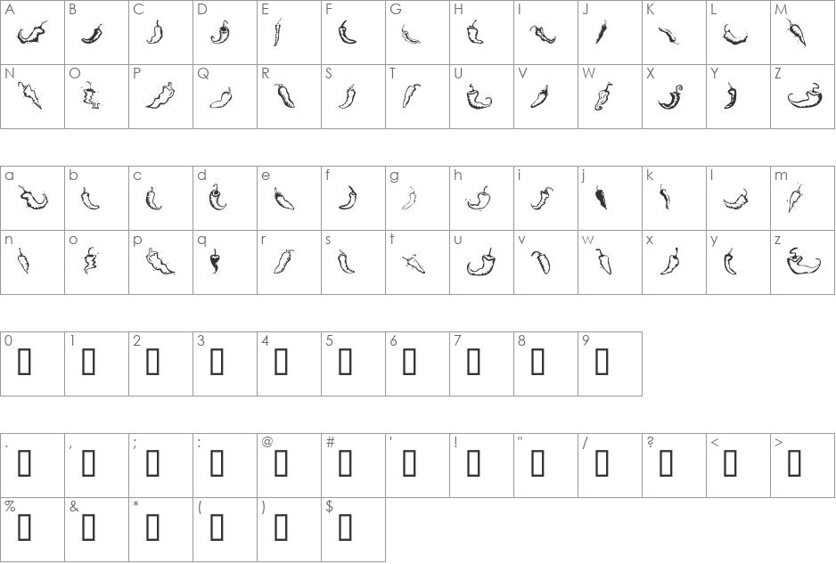 Chili Pepper Dingbats font character map preview