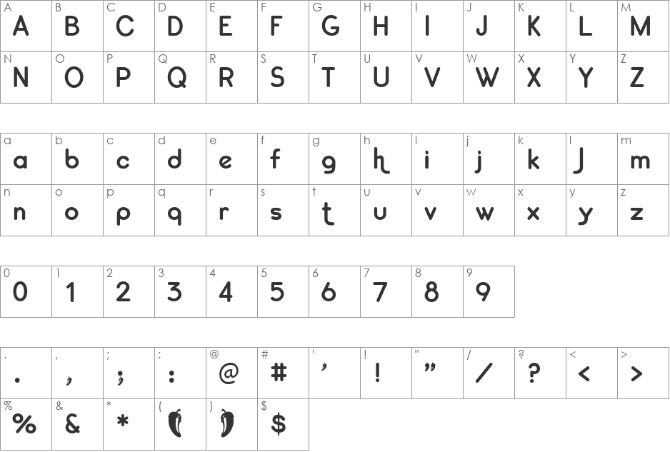 chili's pepper font character map preview