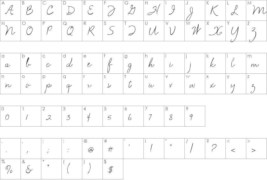 AL Script Hand font character map preview