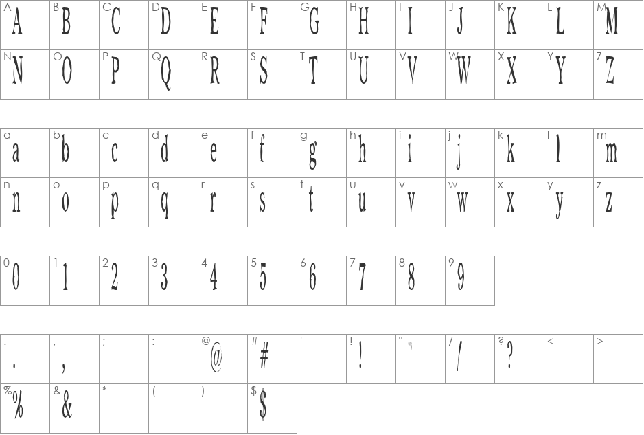 ChillyMoe font character map preview