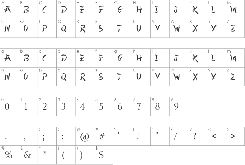 China Town font character map preview